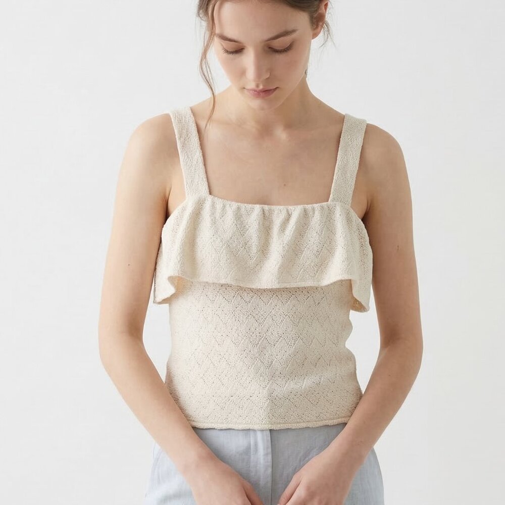 Madewell Tank Top Cream Knit Pointelle Boho Coquette Festival Summer S